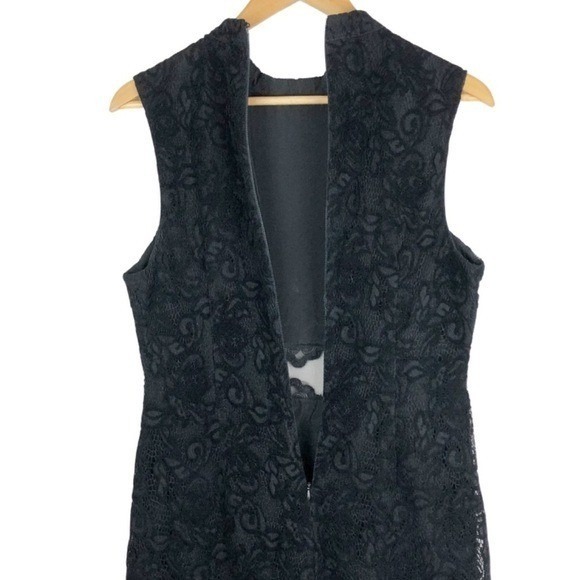 Topshop Black Lace Mock Neck Sheer Waist Sleeveless Mini Dress Womens Size US 8 - Picture 5 of 8